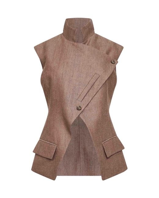 Batakovic Brown Chevron Wool Blend Portofino Asymmetric Vest