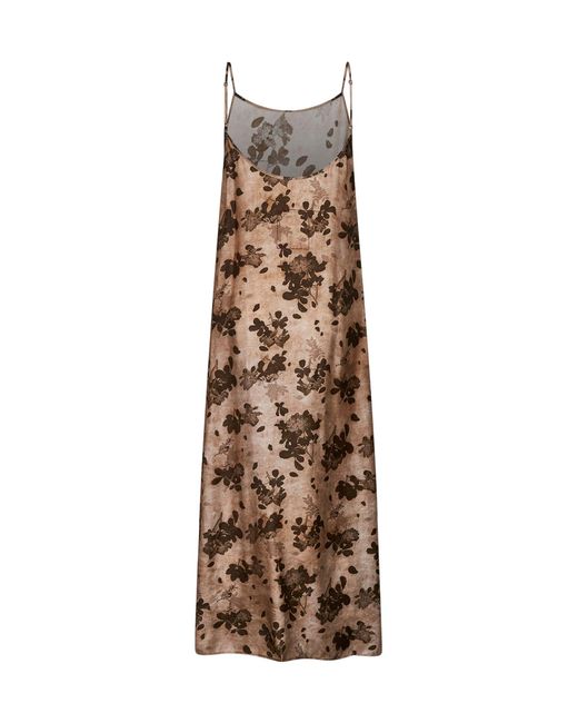 Uma Wang Natural Tan And Floral Moulay Anaya Long Slip Dress