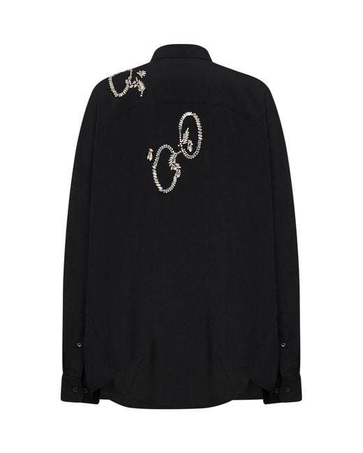 Dries Van Noten Black Shirt Cocoon Embroidered