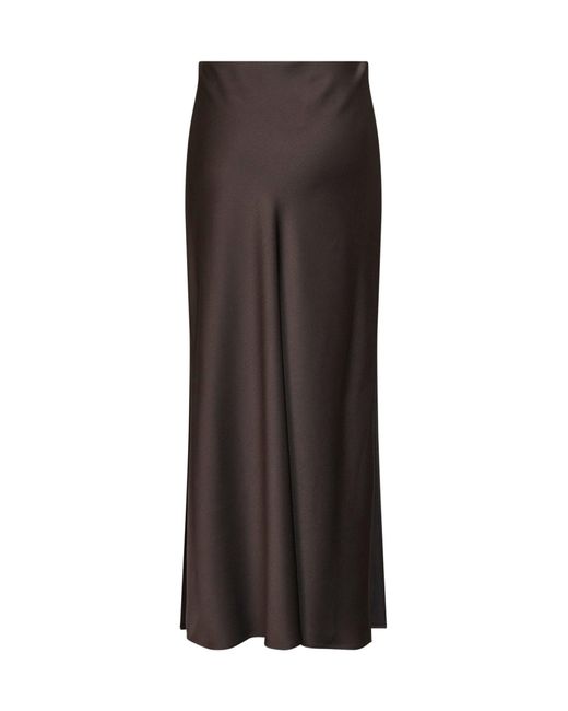 Brunello Cucinelli Brown Cocoa Cady Satin Fluid Bias-Cut Long Skirt