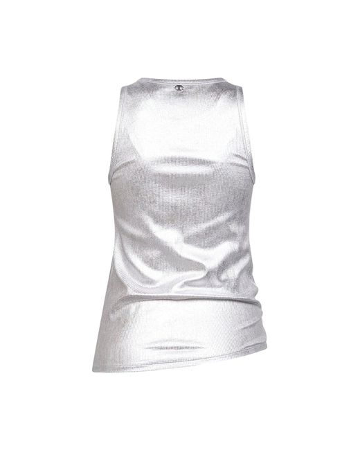 Rabanne White Foil Ribbed Jersey Tank Top With Piercing