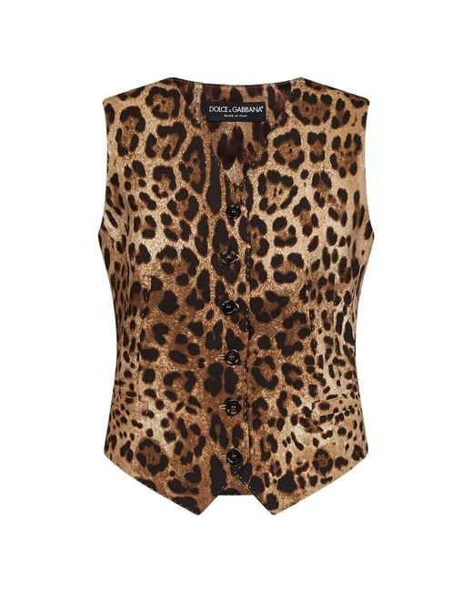 Dolce & Gabbana Brown Leo-Print Stretch Wool And Silk Single-Breasted Vest