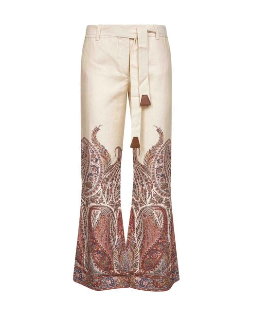Zimmermann Natural Cream Paisley Linen Rhiannon Flared Trousers