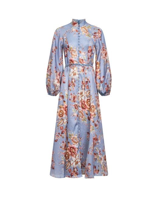 Zimmermann White Light Floral Chambray Linen Awaken Midi Dress