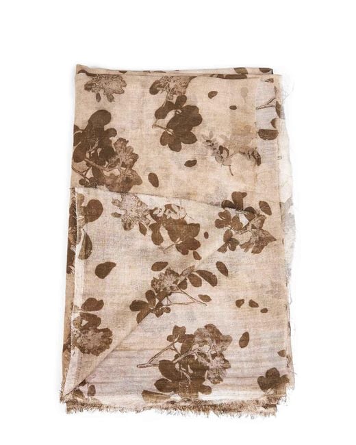 Uma Wang Natural Tan And Floral-Print Cotton Scarf