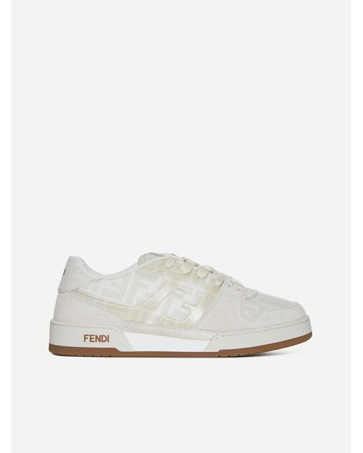 Fendi White Match Fabric And Suede Sneakers