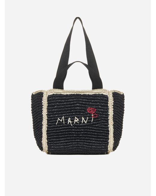 Marni Black Raffia Small Shopping Bag