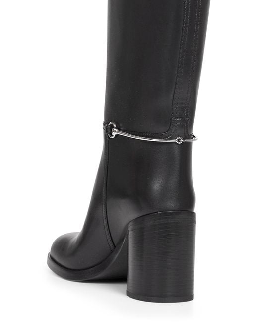 Gucci Black Smooth Leather Boots With Slim Horsebit