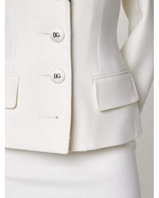 Dolce & Gabbana White Single-breasted Stretch Wool Blazer
