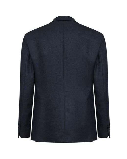 Tagliatore Blue Jacquard Virgin Wool Single-Breasted Blazer for men