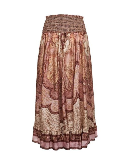 Zimmermann Multicolor Tapestry-Print Burgundy Silk Habotai Wanderlust Maxi Skirt