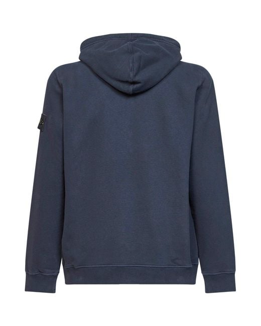 Stone Island Blue Organic Cotton Zip-Up Hoodie for men