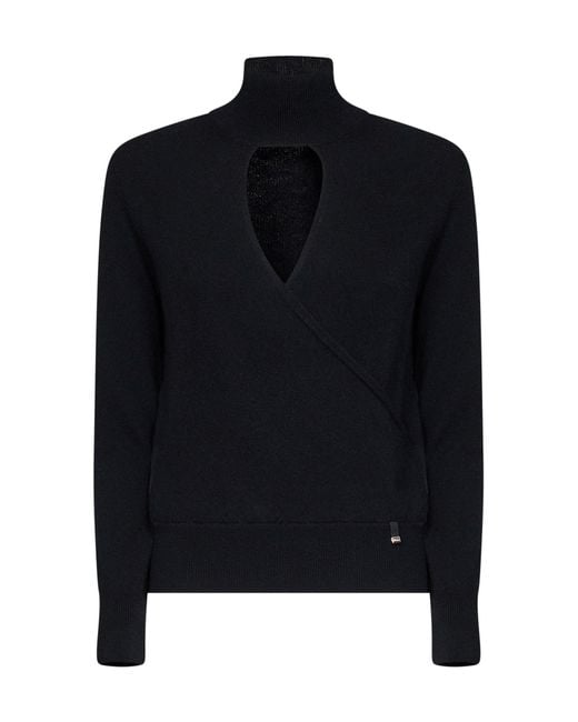 Herno Resort Black Carded Wool Resort Sweater With Cut-Out