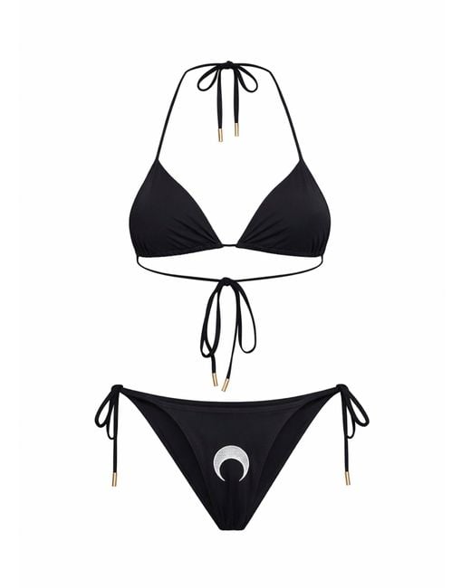 MARINE SERRE White Stretch Jersey Bikini With Moon Embroidery