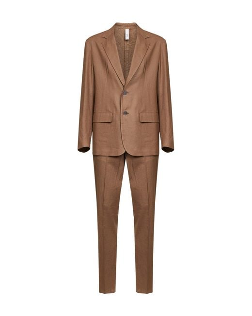 Hevò Natural Single-Breasted Suit Galatina Taupe Linen for men