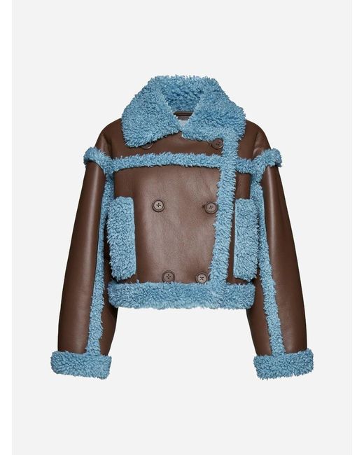 Stand Studio Blue Kristy Faux Leather And Shearling Jacket