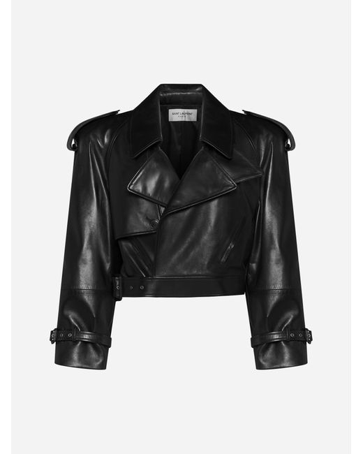 Saint Laurent Black Leather Cropped Jacket