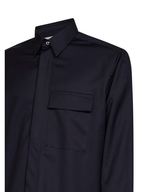 D 40 Blue Dark Virgin Wool Overshirt for men