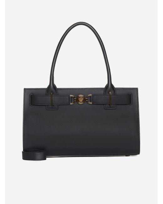 Versace Black Leather Large Tote Bag