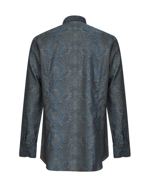 Etro Blue Ornamental-Pattern Cotton Jacquard Shirt for men