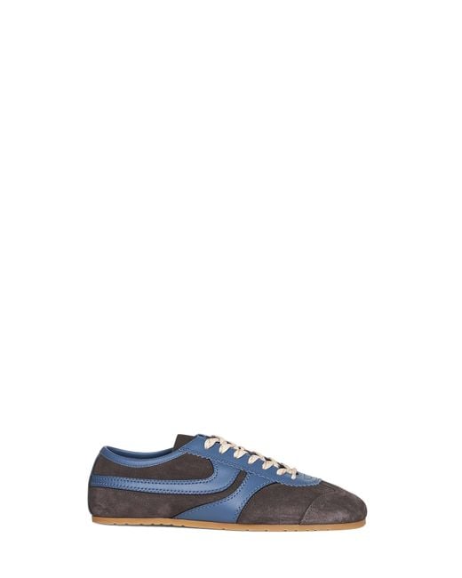 Dries Van Noten Blue Steel Suede Sneakers With Leather Details for men