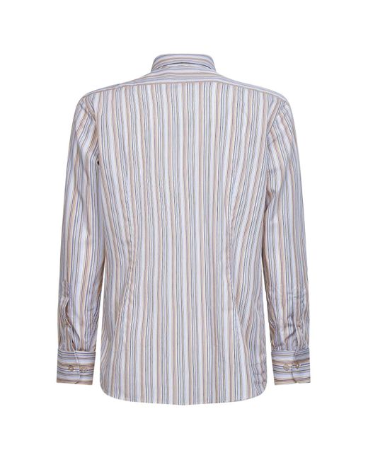 Etro Multicolor Striped Cotton Shirt With Pegaso Embroidery for men