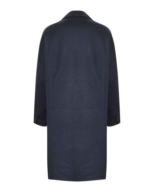 Brunello Cucinelli Blue Cashmere Double-Breasted Cocoon Coat