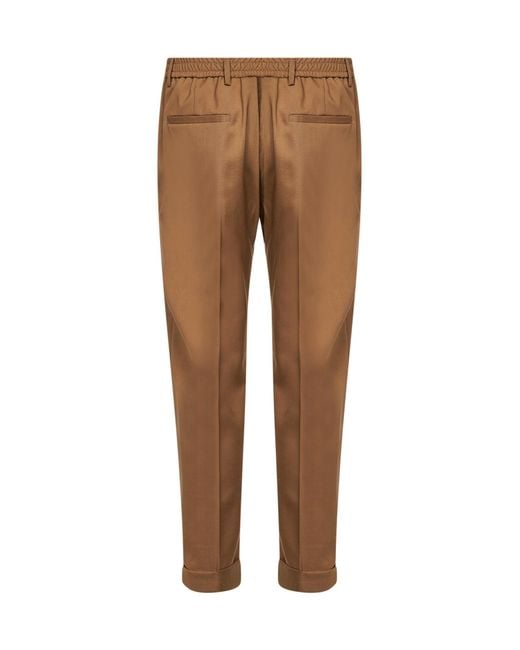 D 40 Brown Safari Stretch Wool Blend Slim Carrot Trousers for men