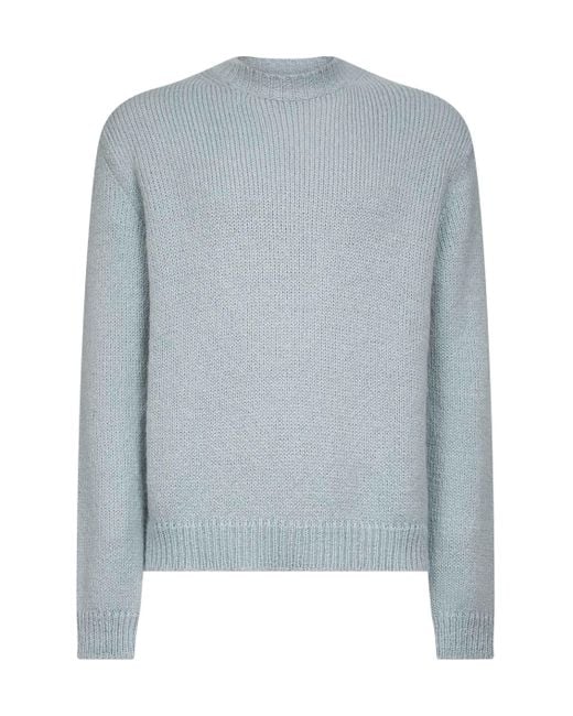 Jil Sander Blue Powder Alpaca And Wool Blend Crewneck Sweater for men