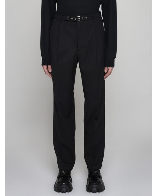 Prada Blue Belted Wool Trousers for men