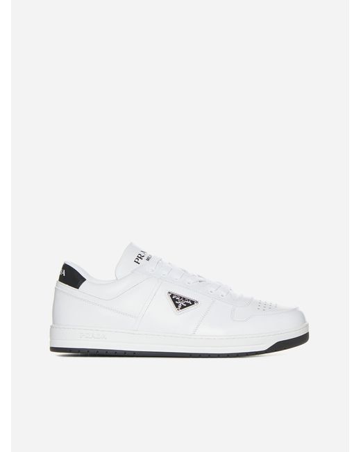 Prada White Downtown Leather Sneakers for men