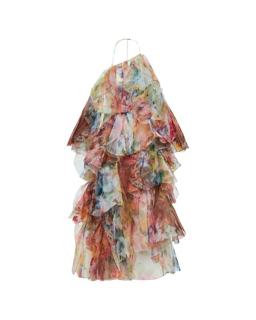 Zimmermann White Spliced Floral-Print Georgette Luna Maxi Dress