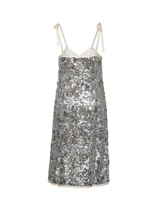 Prada Abbigliamento Gray Sequin Midi Dress