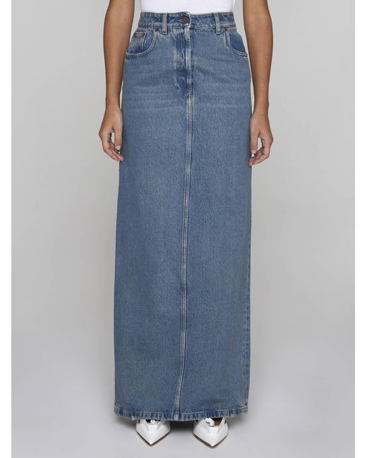 Prada Denim Long Skirt In Blue Lyst