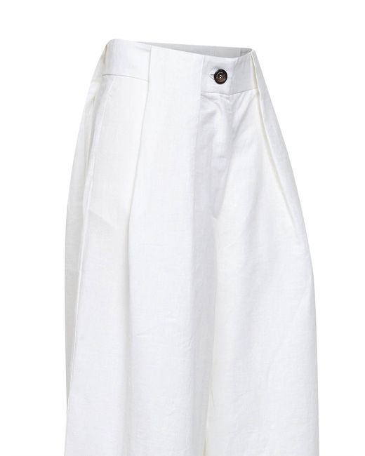 Batakovic White Linen Wide-Leg Trousers