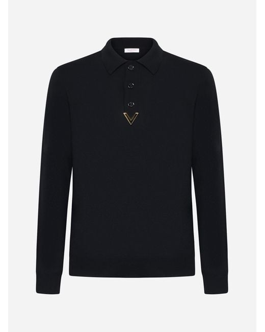 Valentino Blue Wool And Cashmere Polo Shirt for men