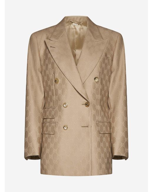 Gucci Natural GG Wool Double-breasted Blazer