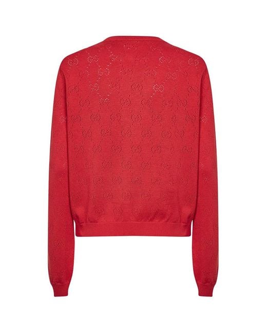 Gucci Red Coral Rose Gg Cotton Knit Cardigan