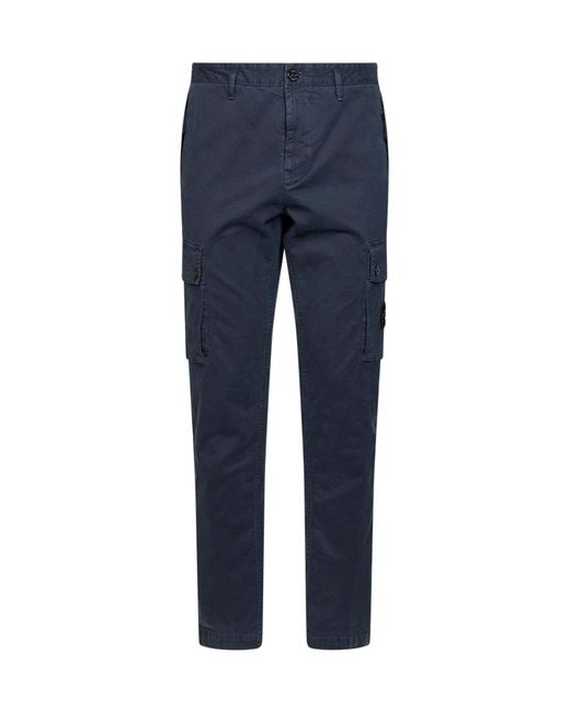 Stone Island Blue Organic Stretch Broken Twill Cargo Trousers for men