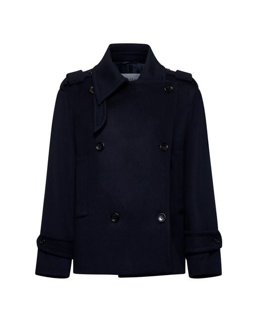 Max Mara Blue Laveno Wool And Cashmere Short Coat