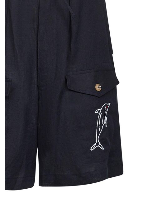 HANDLE WITH FREEDOM X HOLY CAFTAN Blue Linen Forever Dolphin Bermuda Shorts for men
