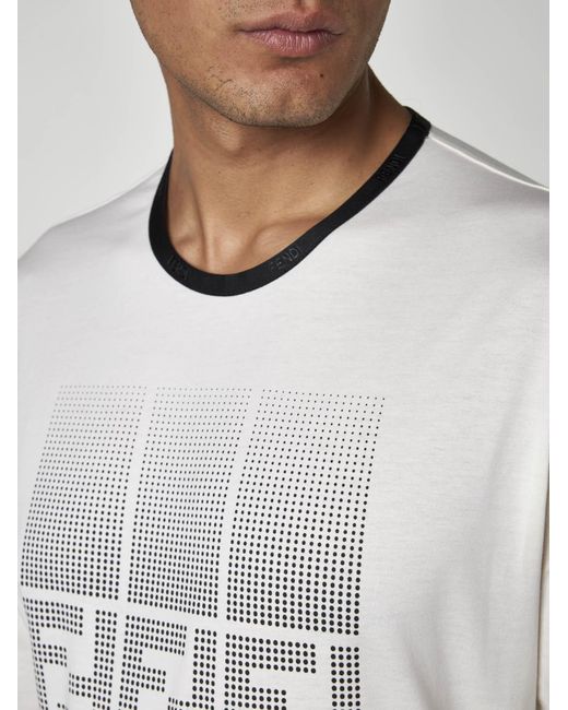 Fendi White Ff-Motif Cotton T-Shirt for men