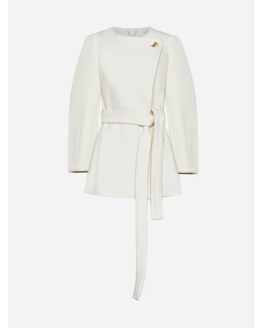 Chloé White Belted Wool Short Coat