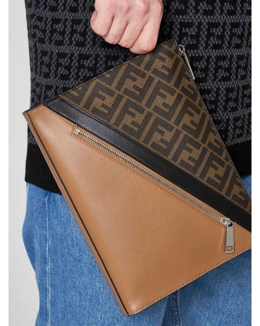 Fendi Multicolor Leather And Ff Fabric Clutch Bag for men