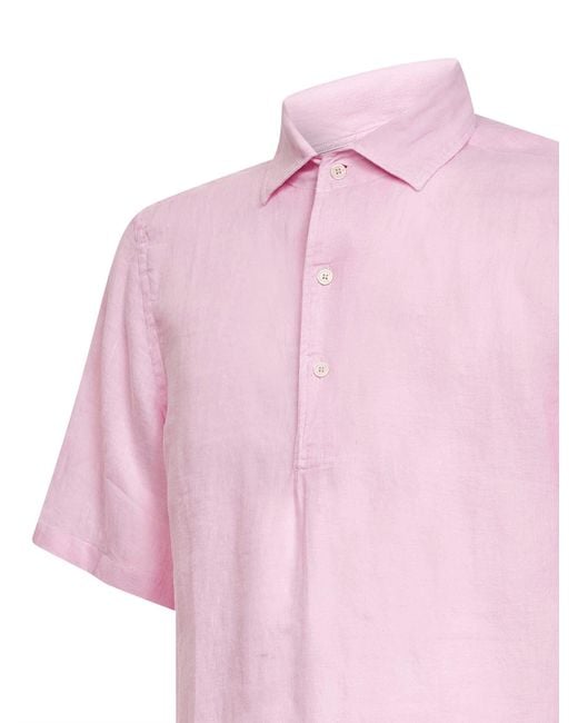 Mc2 Saint Barth Pink Linen Raphael Short-Sleeved Polo Shirt for men