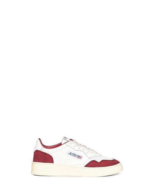 Autry White Leather And Burgundy Suede Medalist Low Sneakers