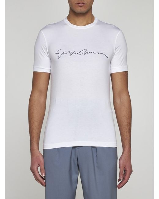 Giorgio Armani White Logo Viscose T-Shirt for men