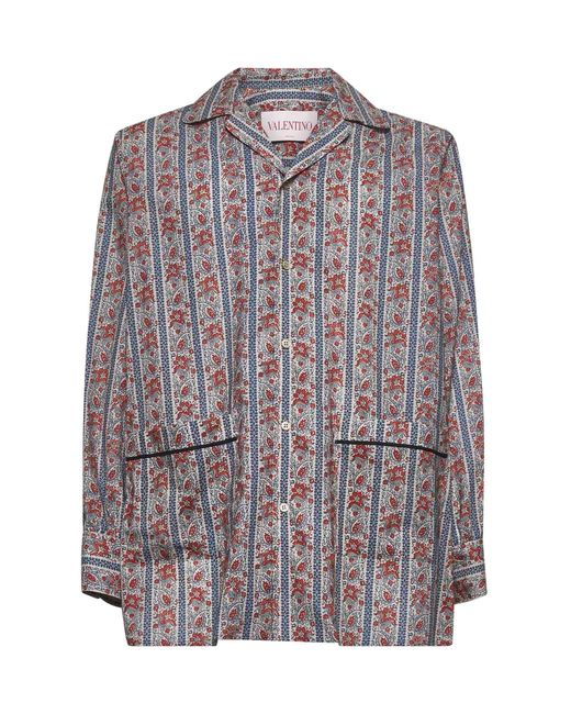 Valentino Gray Voyage Imaginaire Print Muslin Pyjama Shirt for men
