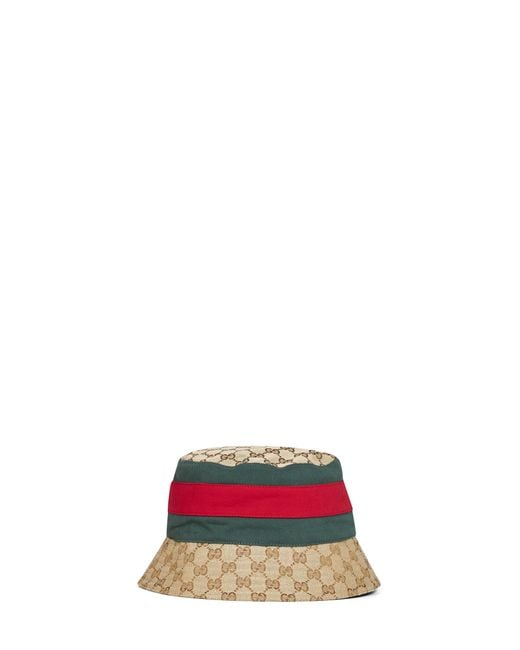 Gucci Red And Dark Gg Canvas Bucket Hat With Web Ribbon for men