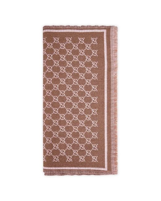 Gucci Brown Gg Wool Blend Scarf